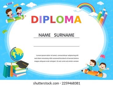 Preschool Kids Diploma ,School Kids Diploma certificate background design template