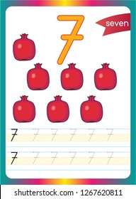 Pre-school Kids learning material. printable number eight card with an illustration of cherries - Vector