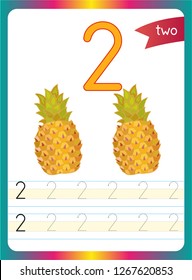 Pre-school Kids learning material. printable number eight card with an illustration of cherries - Vector
