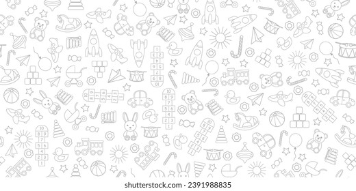 Preschool kindergarten doodle line seamless pattern. Cute daycare hand drawn elements.