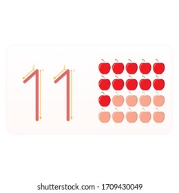 Preschool / kindergarten kids. Illustration learning practice number. Showing numbers with apples.