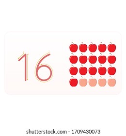 Preschool / kindergarten kids. Illustration learning practice number. Showing numbers with apples.
