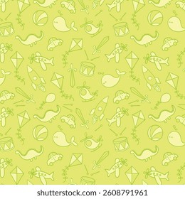 Preschool kindergarten line vector illustration seamless pattern. Educational toys doodle drawing. Thin line icons flat style
