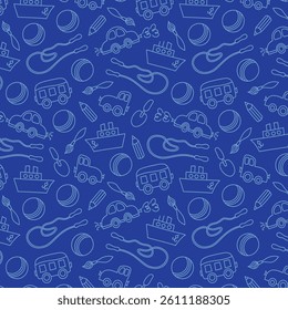 Preschool kindergarten line vector illustration seamless pattern. Educational toys doodle drawing. Thin line icons flat style