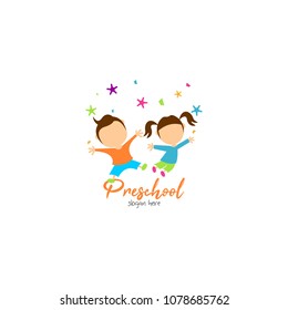 Preschool, kindergarten, playgroup logo icon design template. Children school vector illustration