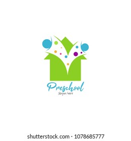 Preschool, kindergarten, playgroup logo icon design template. Children school vector illustration
