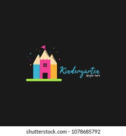 Preschool, kindergarten, playgroup logo icon design template. Children school vector illustration