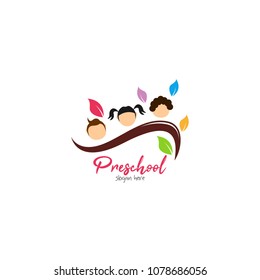 Preschool, kindergarten, playgroup logo icon design template. Children school vector illustration