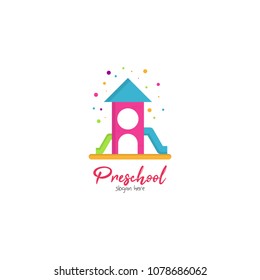 Preschool, kindergarten, playgroup logo icon design template. Children school vector illustration