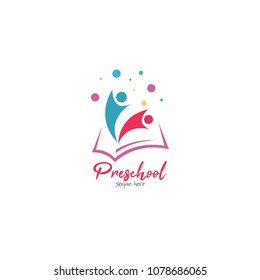 Preschool, kindergarten, playgroup logo icon design template. Children school vector illustration