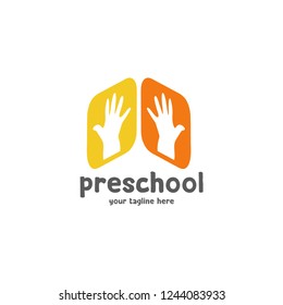 Preschool, kindergarten, playgroup logo icon design template. Children school vector illustration.