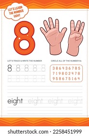 Preschool Learning Number Eight Worksheet