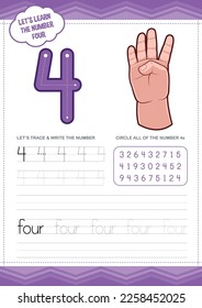 Preschool Learning Number Four Worksheet