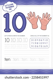 Preschool Learning Number Ten Worksheet