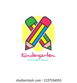 Preschool logo design. Kindergarten icon template. Play group education vector illustration