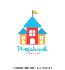 Preschool Logo Design. Kindergarten Icon Template. Play Group Education Vector Illustration