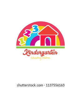 Preschool logo design. Kindergarten icon template. Play group education vector illustration