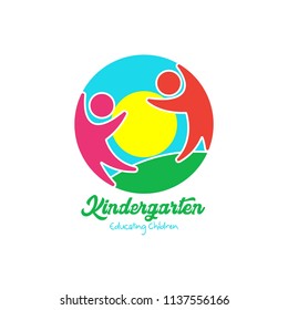 Preschool logo design. Kindergarten icon template. Play group education vector illustration
