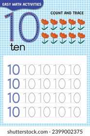 Preschool math worksheet counting 1 to 10 practice.