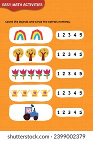 Preschool math worksheet counting 1 to 10 practice.