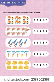 Preschool math worksheet counting 1 to 10 practice.