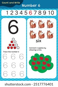 Preschool math worksheet counting 1 to 10 practice.