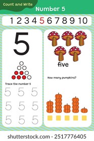 Preschool math worksheet counting 1 to 10 practice.