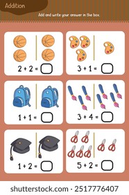 Hoja de cálculo de matemáticas preescolar que cuenta de 1 a 10 prácticas.