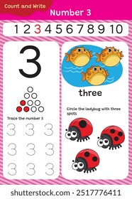 Preschool math worksheet counting 1 to 10 practice.