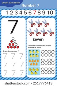 Preschool math worksheet counting 1 to 10 practice.