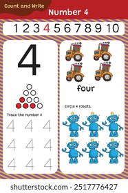 Preschool math worksheet counting 1 to 10 practice.