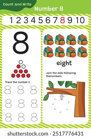 Preschool math worksheet counting 1 to 10 practice.