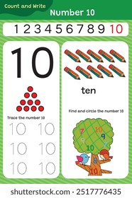 Preschool math worksheet counting 1 to 10 practice.