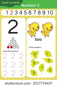 Preschool math worksheet counting 1 to 10 practice.