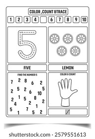Preschool math worksheet counting 1 to 15 practice.