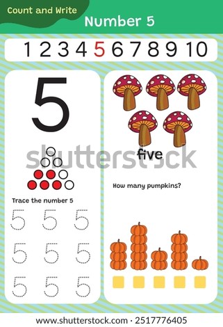Preschool math worksheet counting 1 to 10 practice.