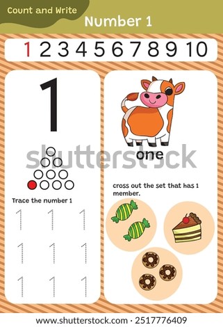 Preschool math worksheet counting 1 to 10 practice.