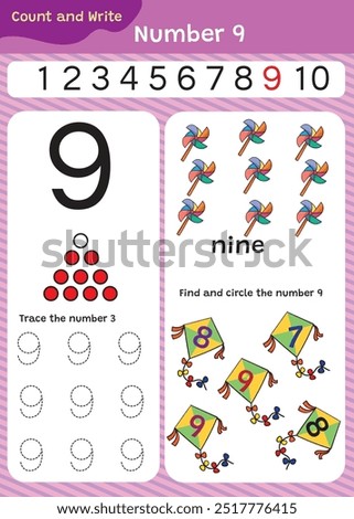 Preschool math worksheet counting 1 to 10 practice.