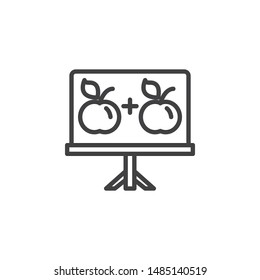 Preschool mathematical counting game line icon. linear style sign for mobile concept and web design. Apple plus apple outline vector icon. Symbol, logo illustration. Vector graphics