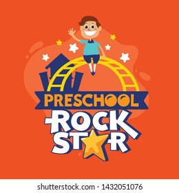 Preschool Rock Star Phrase Illustration.Back to School Quote