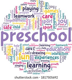 Preschool vector illustration word cloud isolated on a white background.