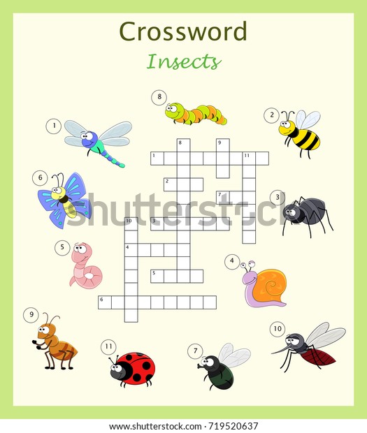 Preschool Worksheet Crossword Children Cartoon Insects Stock Vector