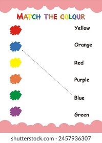 Preschool worksheet for kids. Matching color names with colorful blobs.