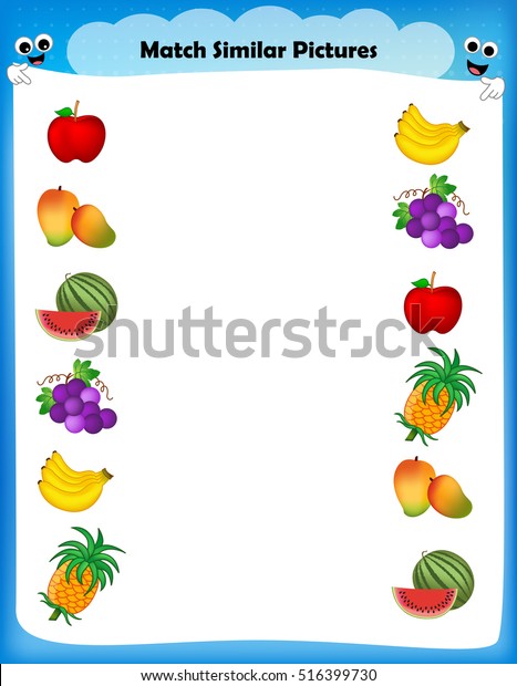 preschool worksheet kids matching similar fruits stock vector royalty free 516399730