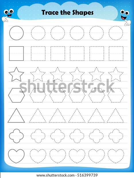 Preschool Worksheet Kids Tracing Shapes Writing Stock Vector (Royalty ...