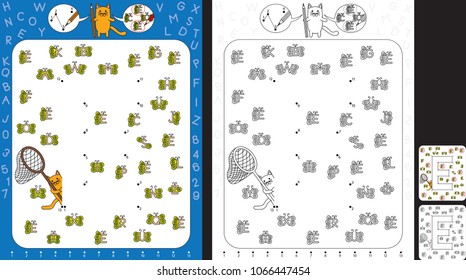 Preschool worksheet for practicing fine motor skills and recognising numbers and letters - connect the dots by number - circle all butterflies with letter E