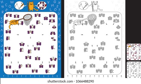Preschool worksheet for practicing fine motor skills   recognising numbers   letters    connect the dots by number    circle all butterflies and letter M