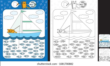 Preschool worksheet for practicing fine motor skills and recognizing letters - trace the letter on the sail - circle all fishes with letter D