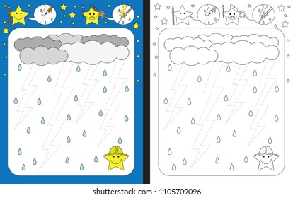 Preschool worksheet for practicing fine motor skills - tracing dashed lines of lightning bolts