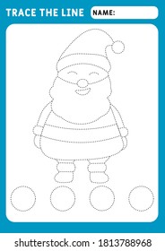 Preschool worksheet for practicing fine motor skills - tracing dashed lines. Tracing Worksheet. Santa Claus. Illustration and vector outline - A4 paper ready to print.